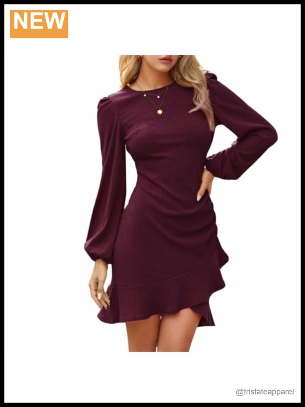 Knit Sweater Mini Dress Long Lantern Sleeve Bodycon Cocktail Party